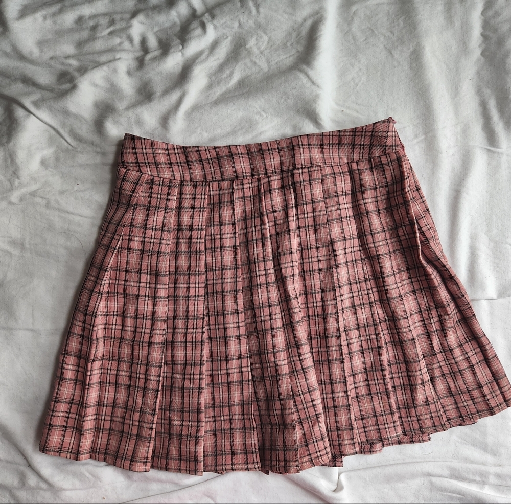 Shein pink plaid skirt